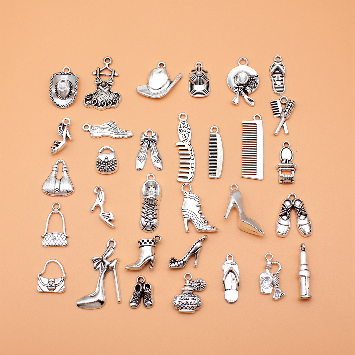 Vintage Collectible Shoes - หมวกหวีสีเงินโบราณ31ชิ้นลิปสติกกระเป๋ารองเท้าน้ำหอมคอลเลกชันสำหรับการทำเครื่องประดับ DIY 31รูปแบบ1ชิ้น