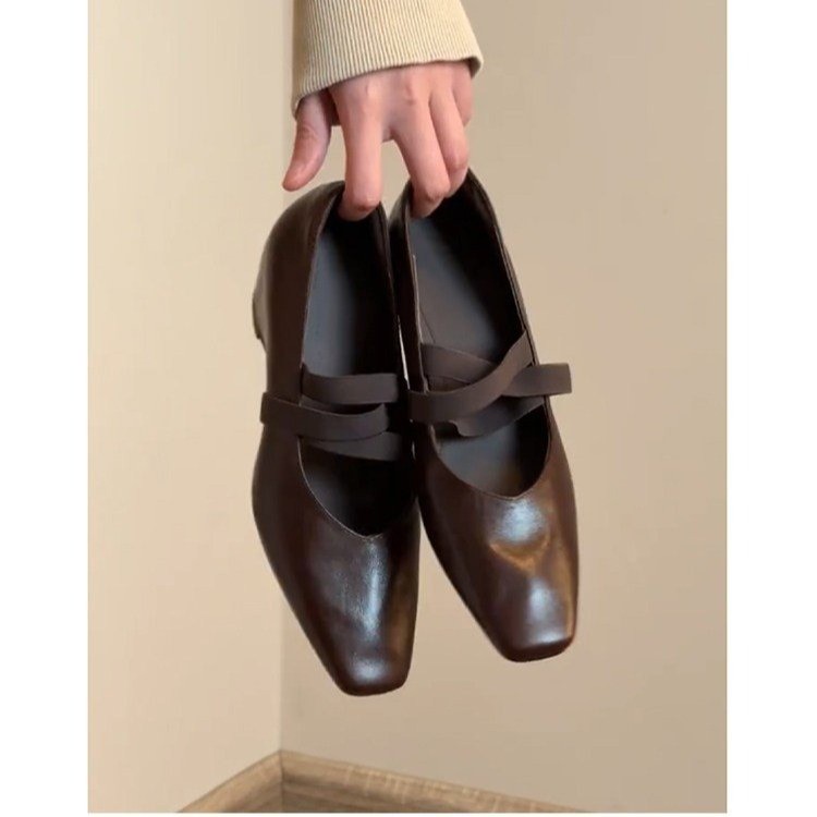 Vintage Collectible Shoes - รองเท้าส้นเตี้ยสไตล์วินเทจแบบฝรั่งเศสสำหรับผู้หญิง, รองเท้าบัลเลต์แมรี่เจนหัวเหลี่ยมพร้อมสายไขว้, คอลเลกชันใหม่ฤดูใบไม้ร่วง 2026