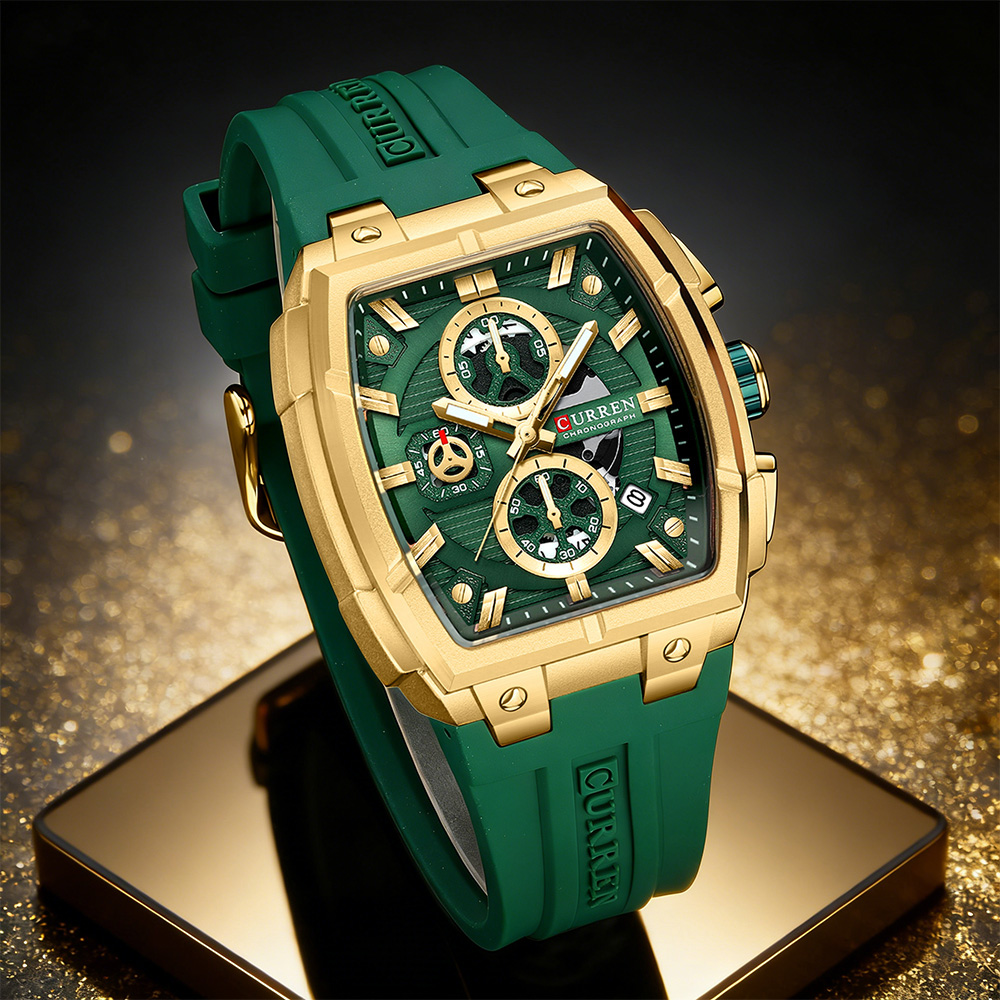 Vintage Watch Collecting - CURREN นาฬิกาวินเทจสุดหรูสำหรับผู้ชายกีฬานาฬิกาข้อมือควอทซ์โครโนกราฟพร้อมสายซิลิโคน,วันที่,เรืองแสง