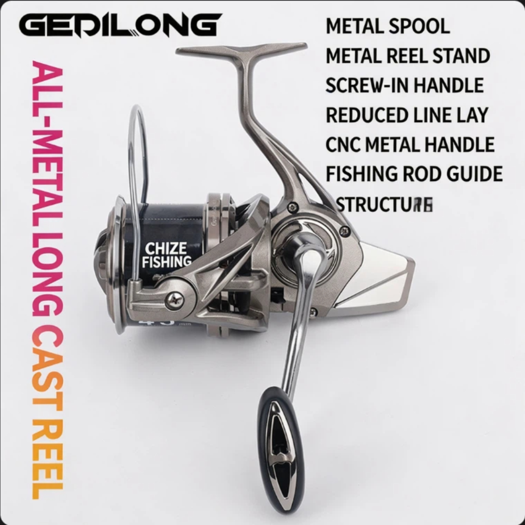 Developing Tank Reel - รอกตกปลา GEDILONG แบบสปินนิ่ง ตัวเรือนโลหะทั้งหมด สำหรับตีเหยื่อไกล ด้ามจับโลหะ