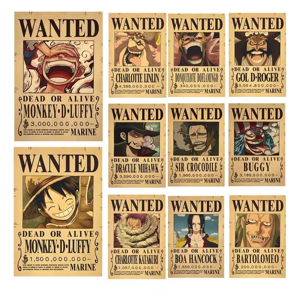 Vintage Collectible Figures - อะนิเมะวันพีซ โปสเตอร์ประกาศจับตัวลูฟี่ เกียร์ 5 นิก้า เอซ