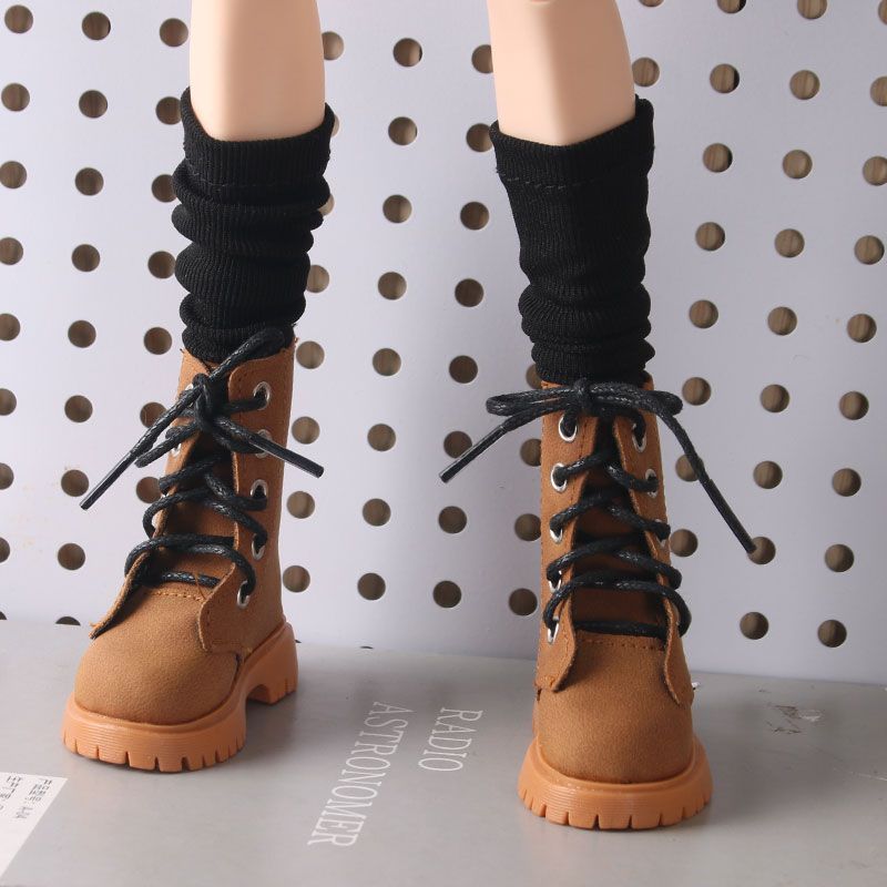 Vintage Collectible Shoes - รองเท้าบูทคอมแบทหนังกลับสีน้ำตาลสไตล์วินเทจสำหรับตุ๊กตา BJD ขนาด 1/4 45 ซม.,