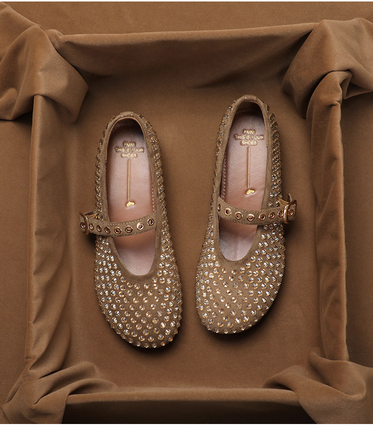Vintage Collectible Shoes - SHOEBOX รองเท้าแมรี่เจนสไตล์วินเทจประดับเพชรสำหรับคอลเลกชันฤดูร้อนของผู้หญิง พื้นรองเท้าแบบเรียบสไตล์ฝรั่งเศสย้อนยุค พื้นนุ่มแบบเดี่ยว